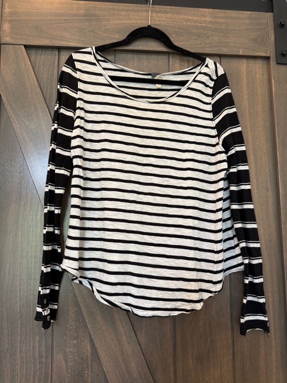 Free People Black and White Striped Long Sleeve Tee